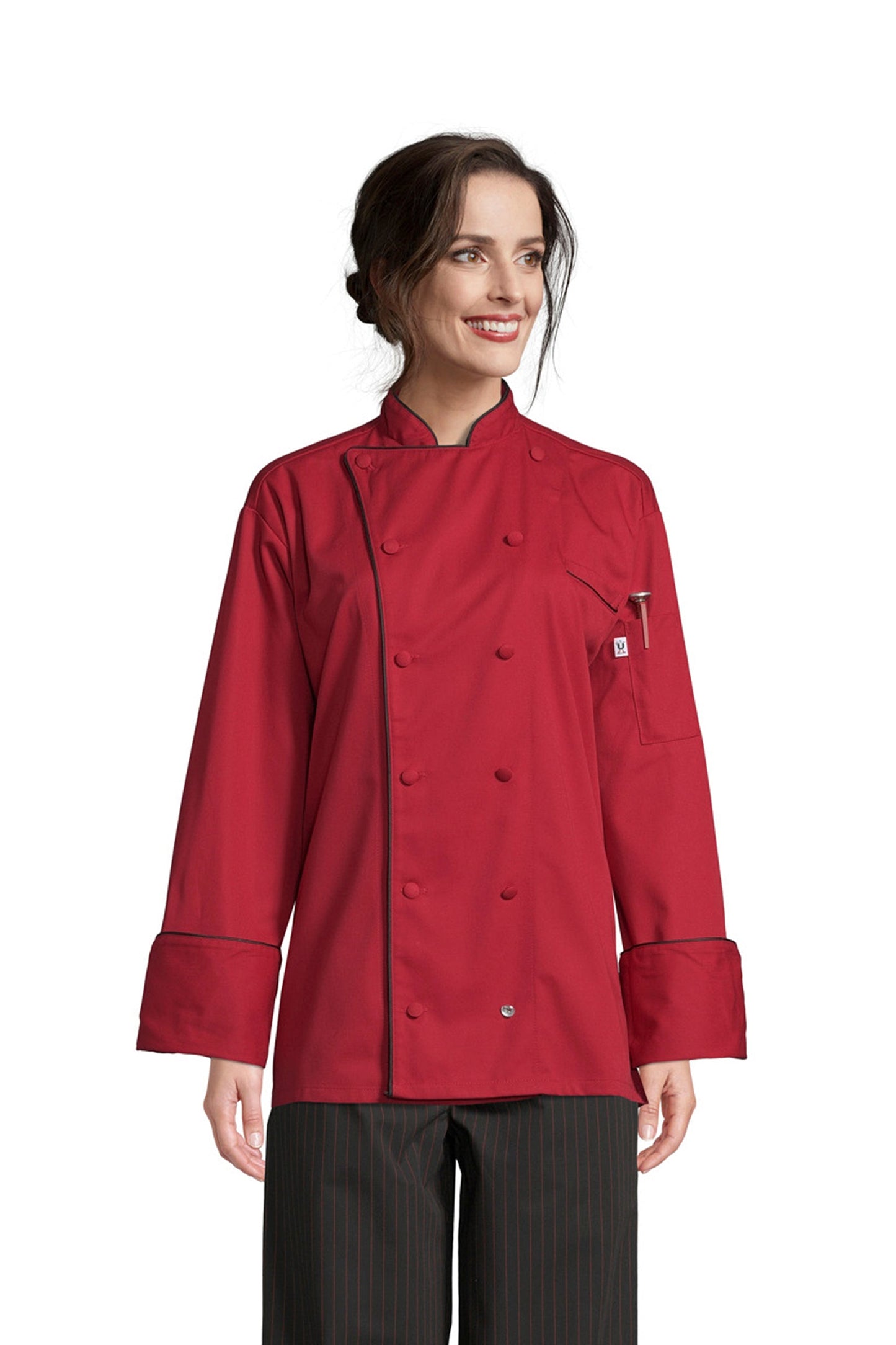 Murano Executive Chef Coat  #U0432- Red w/ Black Piping