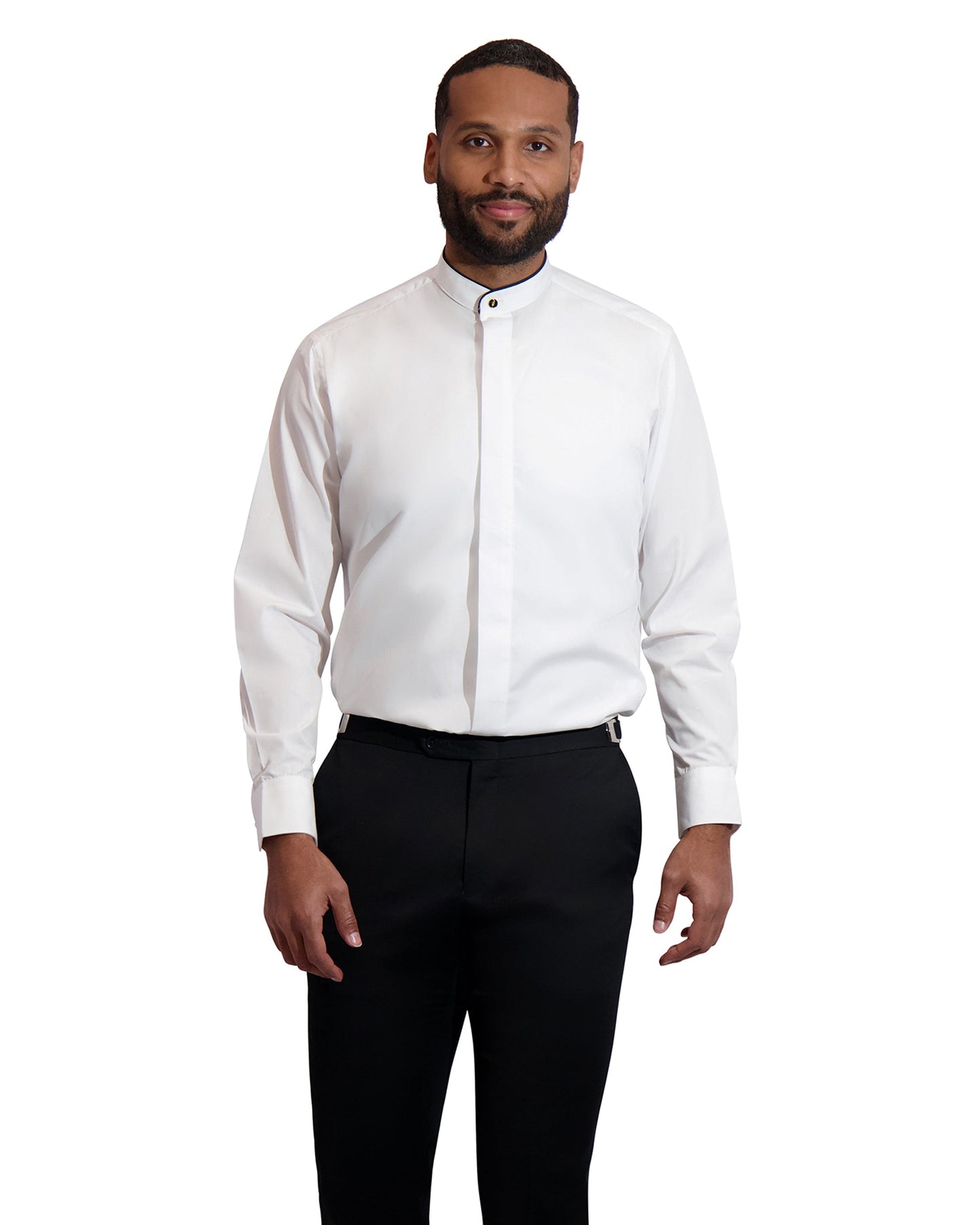 Neil Allyn Black Trim Mandarin/Banded Collar Shirt #2078