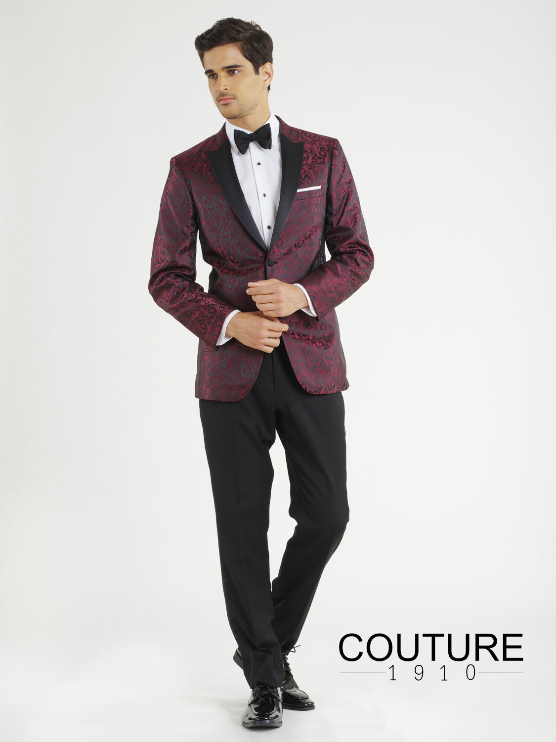 CHASE UF- 1B PAISLEY PEAK W/ SATIN LAPEL - BURGUNDY