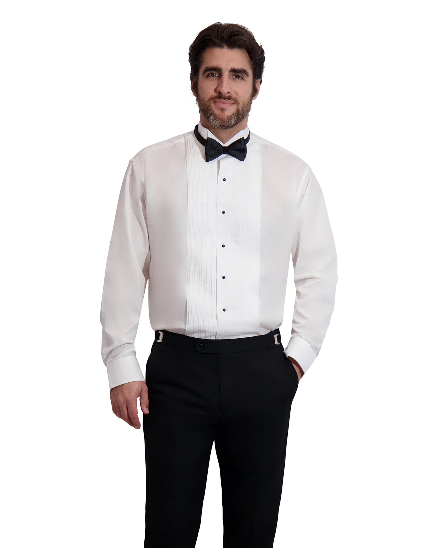 MENS SLIM FIT 1/4" PLEATED WING COLLAR SHIRT