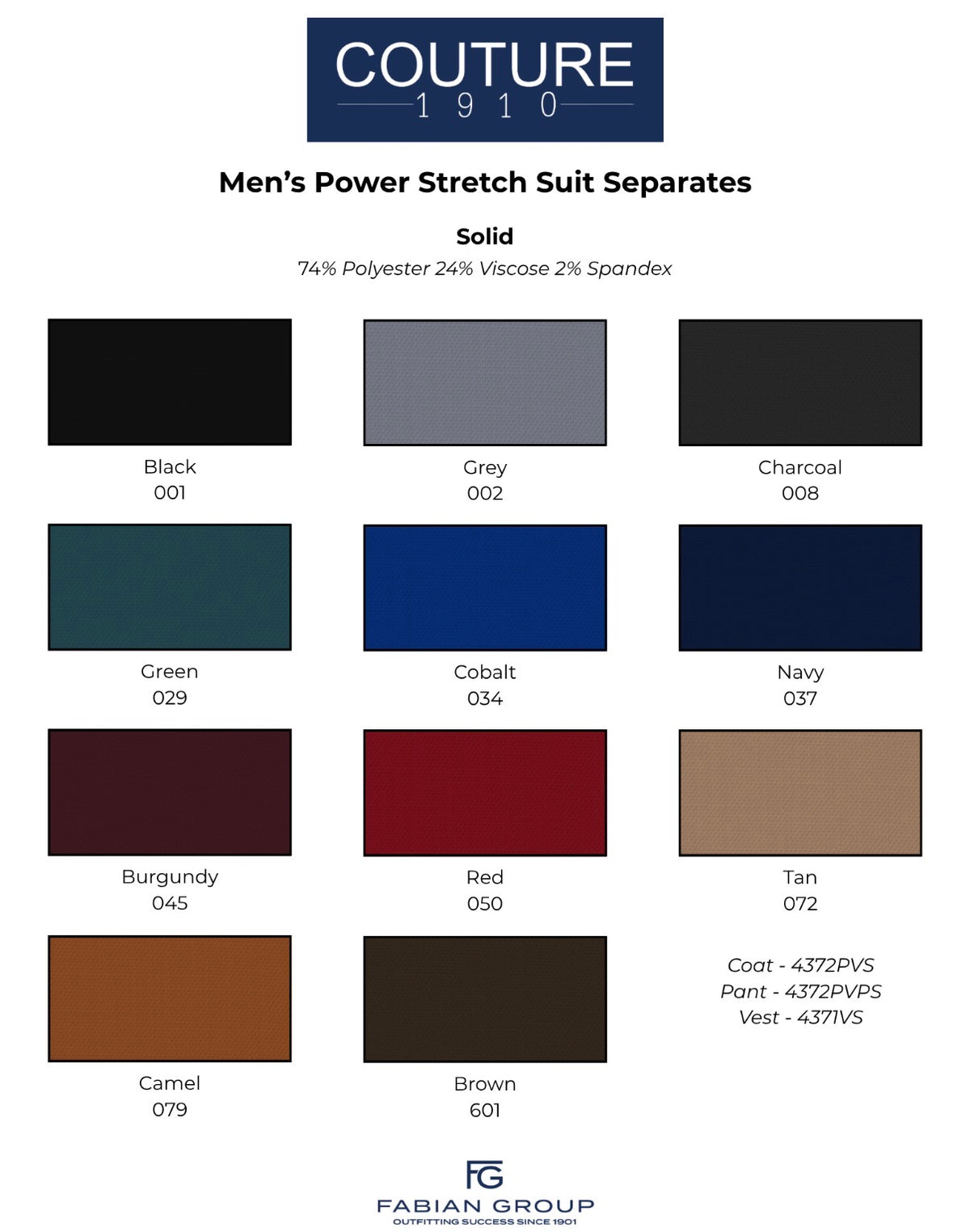 Couture 1910 Men’s Power Stretch Solid Suit Separates - Coat 4372PVS