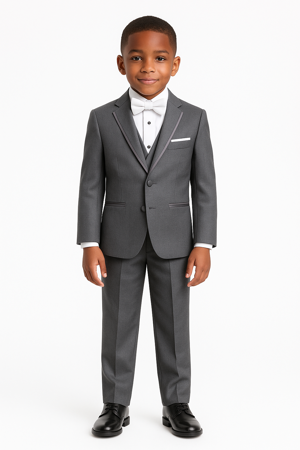 Ezra - Boys Mid Grey 2 Button w/Satin Trim Lapel #6828C-B