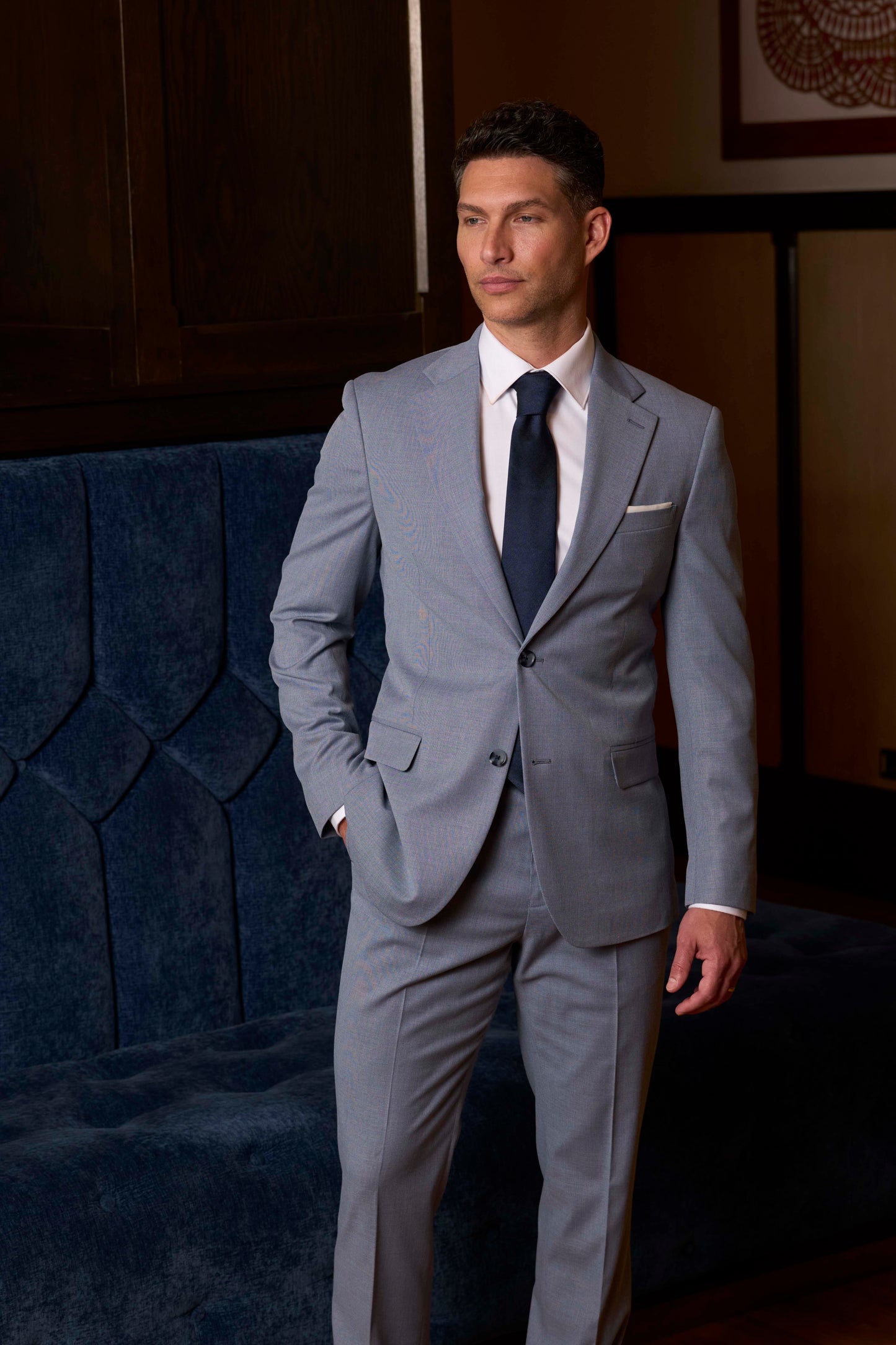 Couture 1910 Men's Poly Viscose Basketweave Suit Separates Pants in Sky #4375PVPS