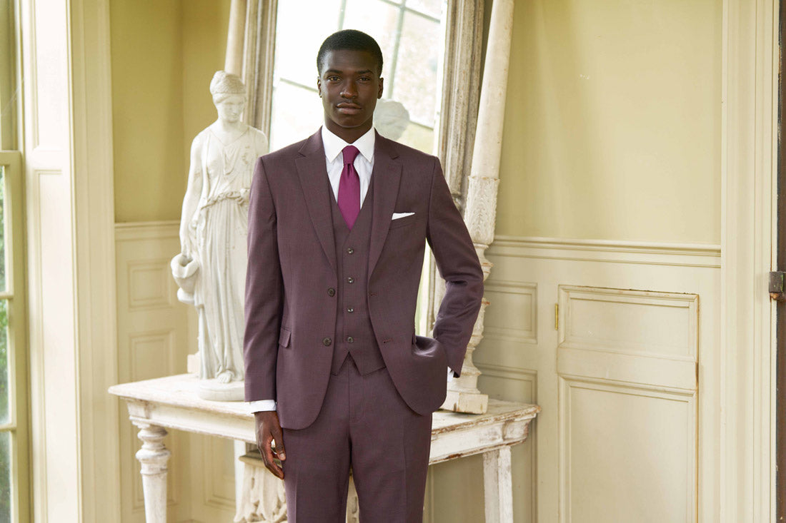 Couture 1910 Men’s Power Stretch Sharkskin Suit Separates Coat in Raisin #4374PVS