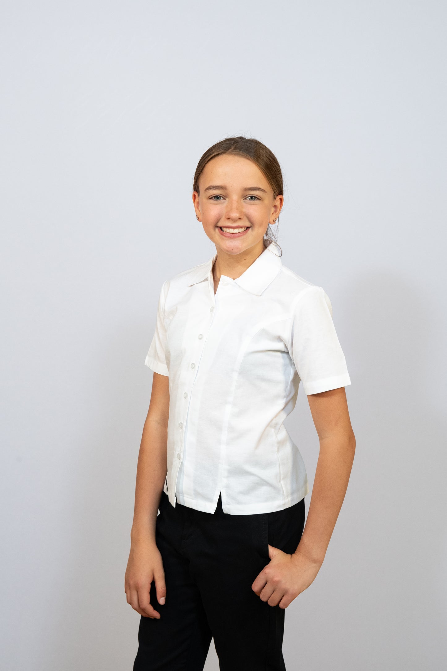 SS SCHOOL OVERBLOUSE W/SLITS ON PRINCESS SEAM #4426