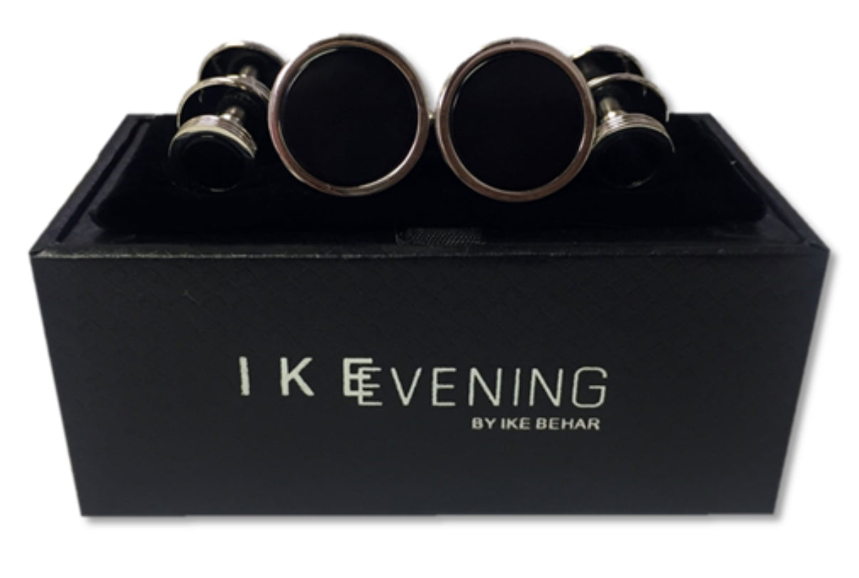 Ike Evening Black Onyx & Silver Formal Jewelry Set – Cufflinks & Studs #CS500