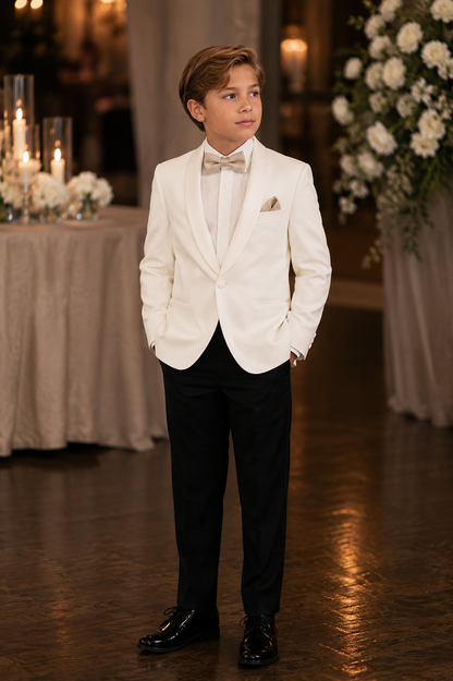 Boys’ 1 Button Slim Fit Ivory Shawl Dinner Jacket #567SF-B
