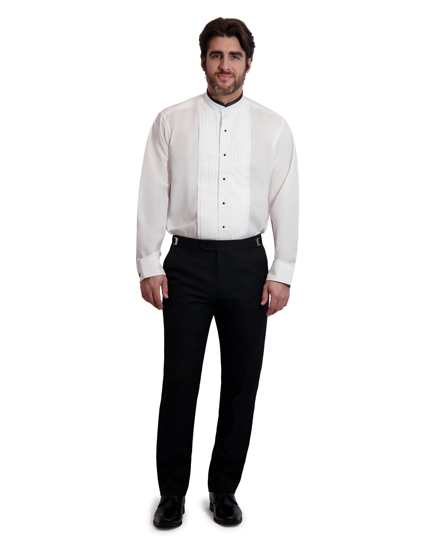 PLEATED MANDARIN COLLAR UNIFORM SHIRT