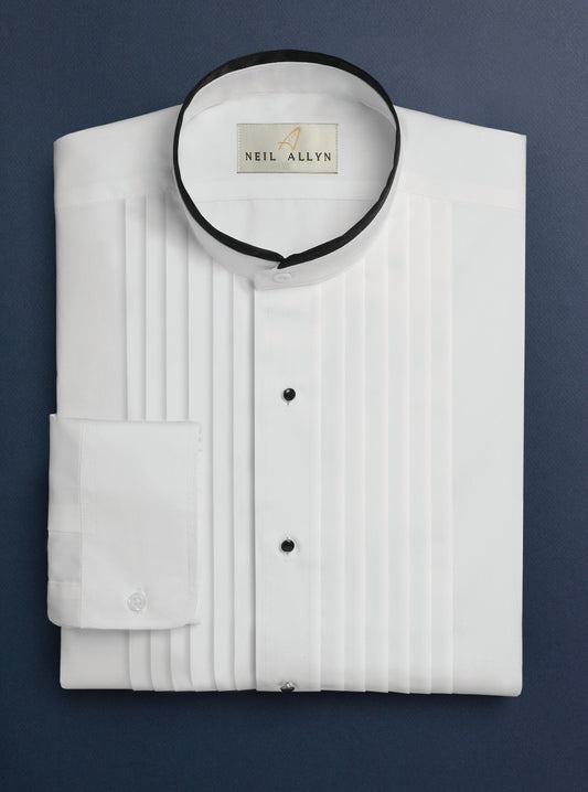 Neil Allyn Pleated Mandarin/Banded Collar Shirt #2077