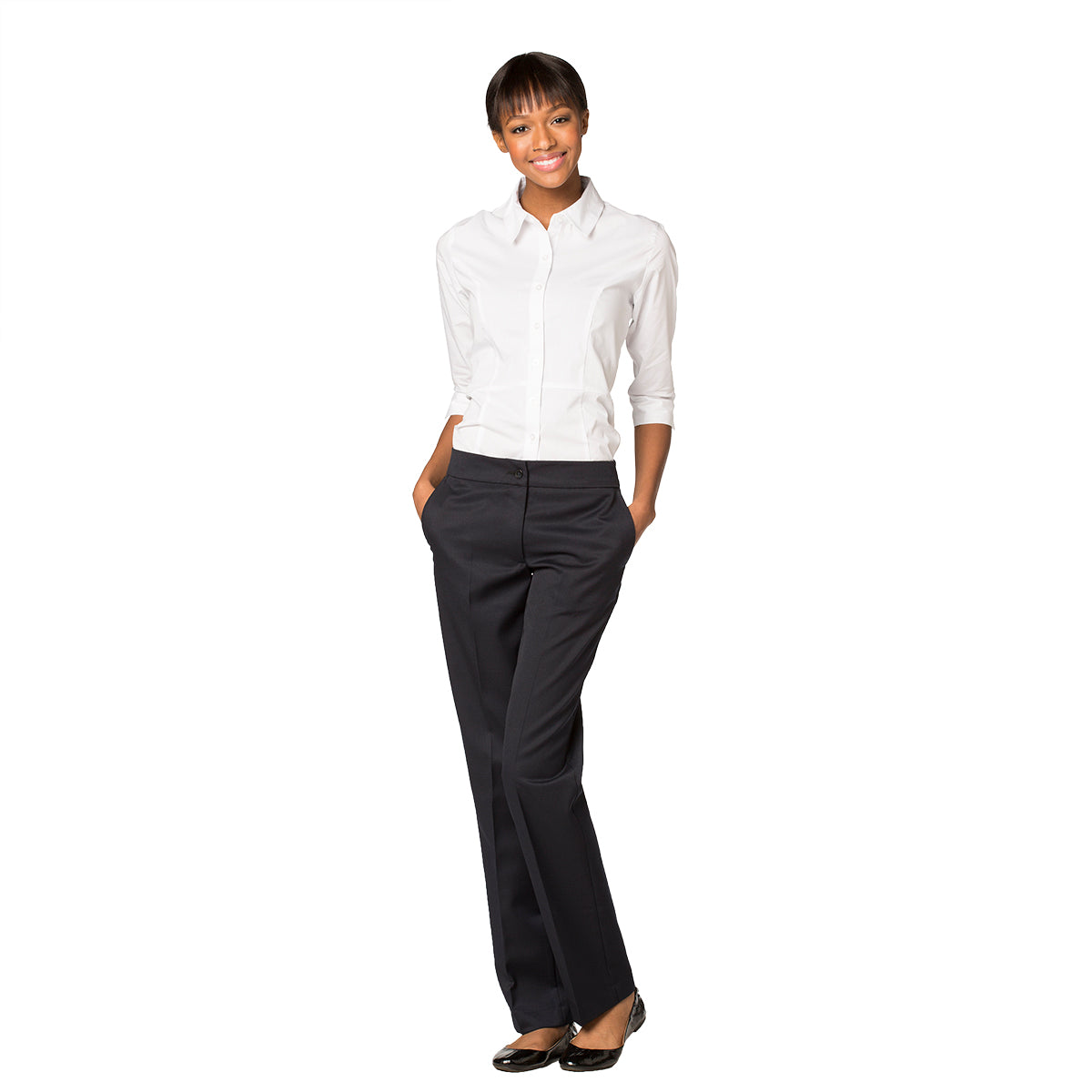 LADIES WIDE BAND TAILORED FRONT PANT