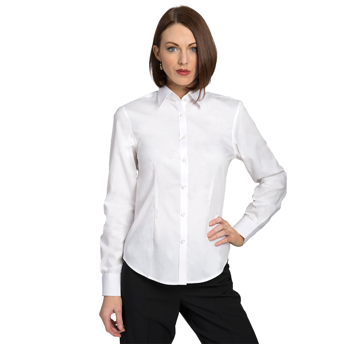 LADIES' L/S PLAIN COLLAR PINPOINT SHIRT