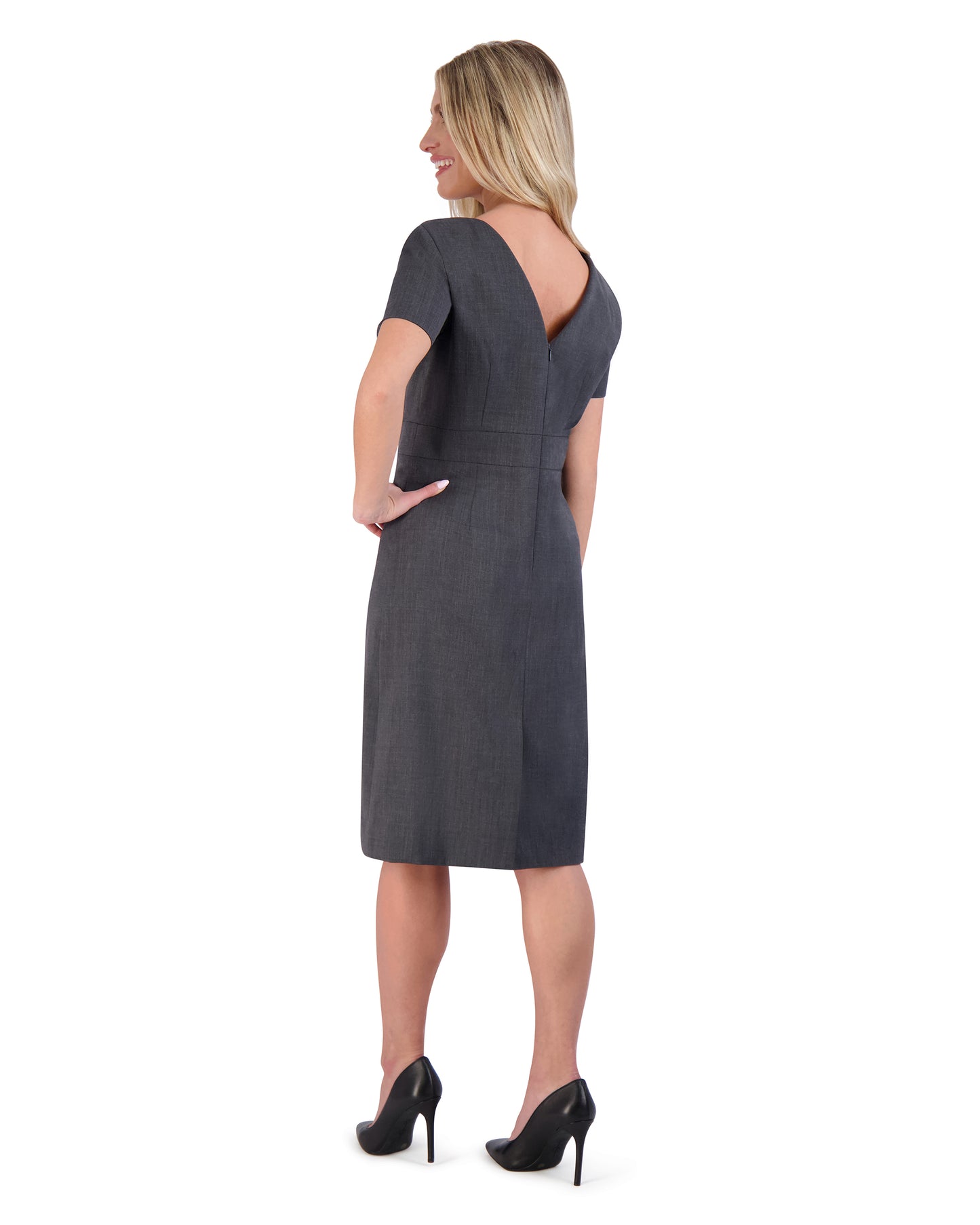 Ladies' Lined Dress With Short Sleeves in Charcoal #28259