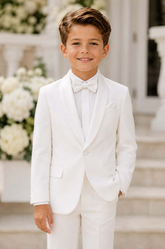 Boy's White Dinner Jacket w/ Self Shawl Lapel #367C-B