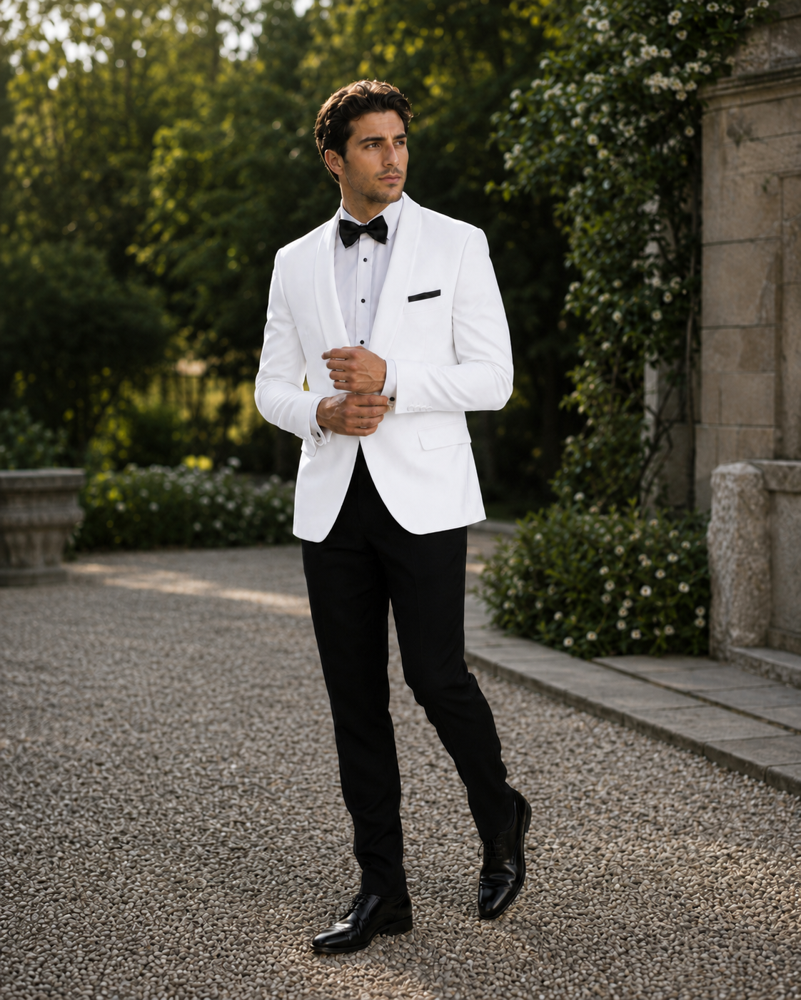 Men's White Dinner Jacket w/ Self Shawl Lapel #367C