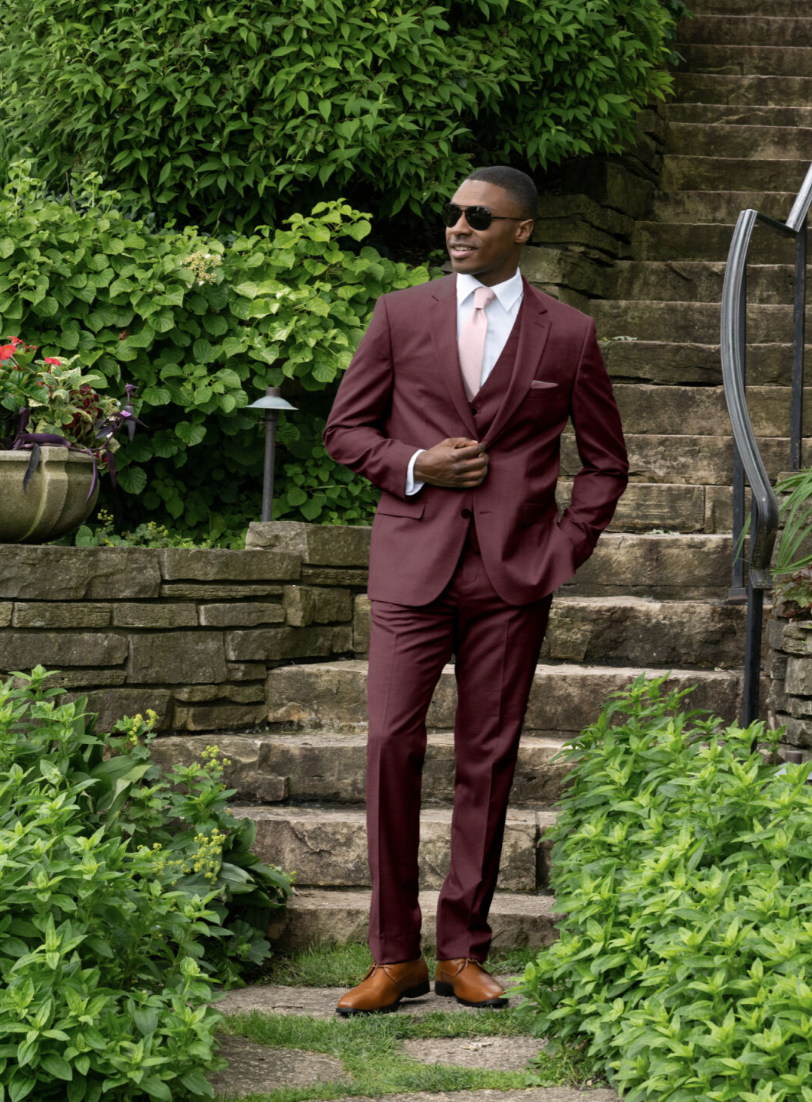 mens burgundy dress coat Classic Burgundy Wool-blend Modern Tech Suit Jacket