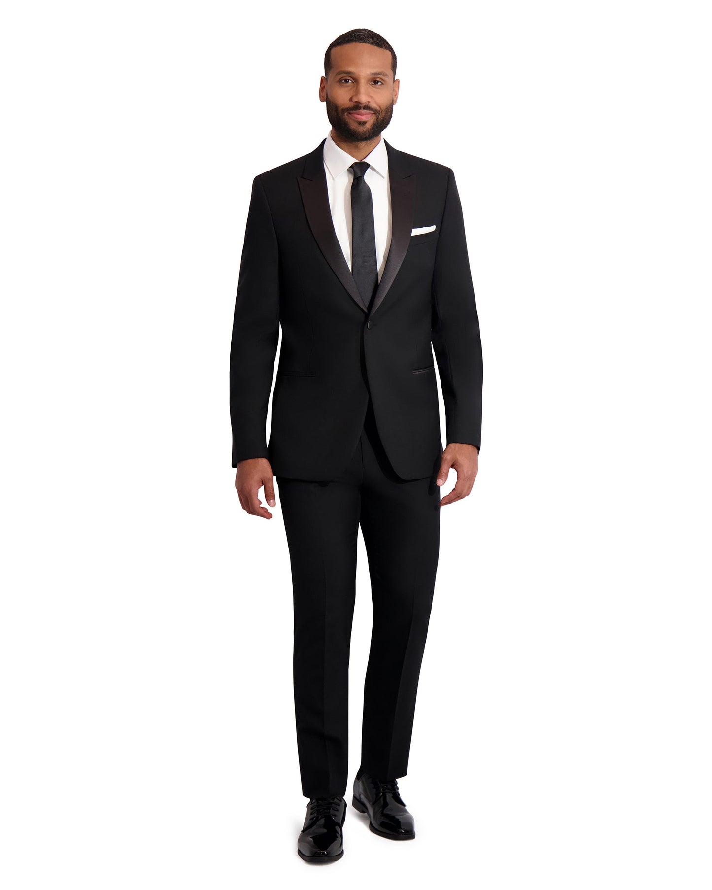 MENS 1B ULTRA FIT PEAK TUXEDO WITH SATIN LAPEL