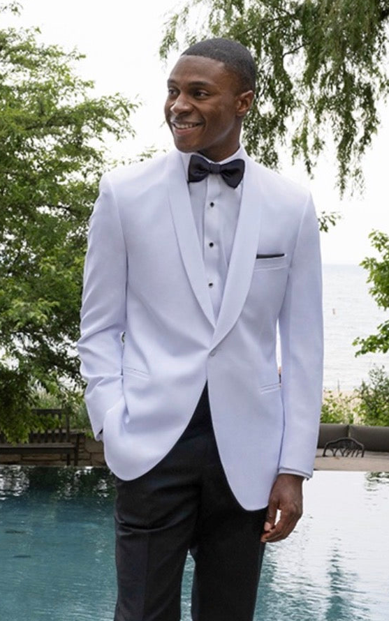 Ike Behar’s White Ryan 1 Button Slim Fit Shawl Dinner Jacket #467SF-70R