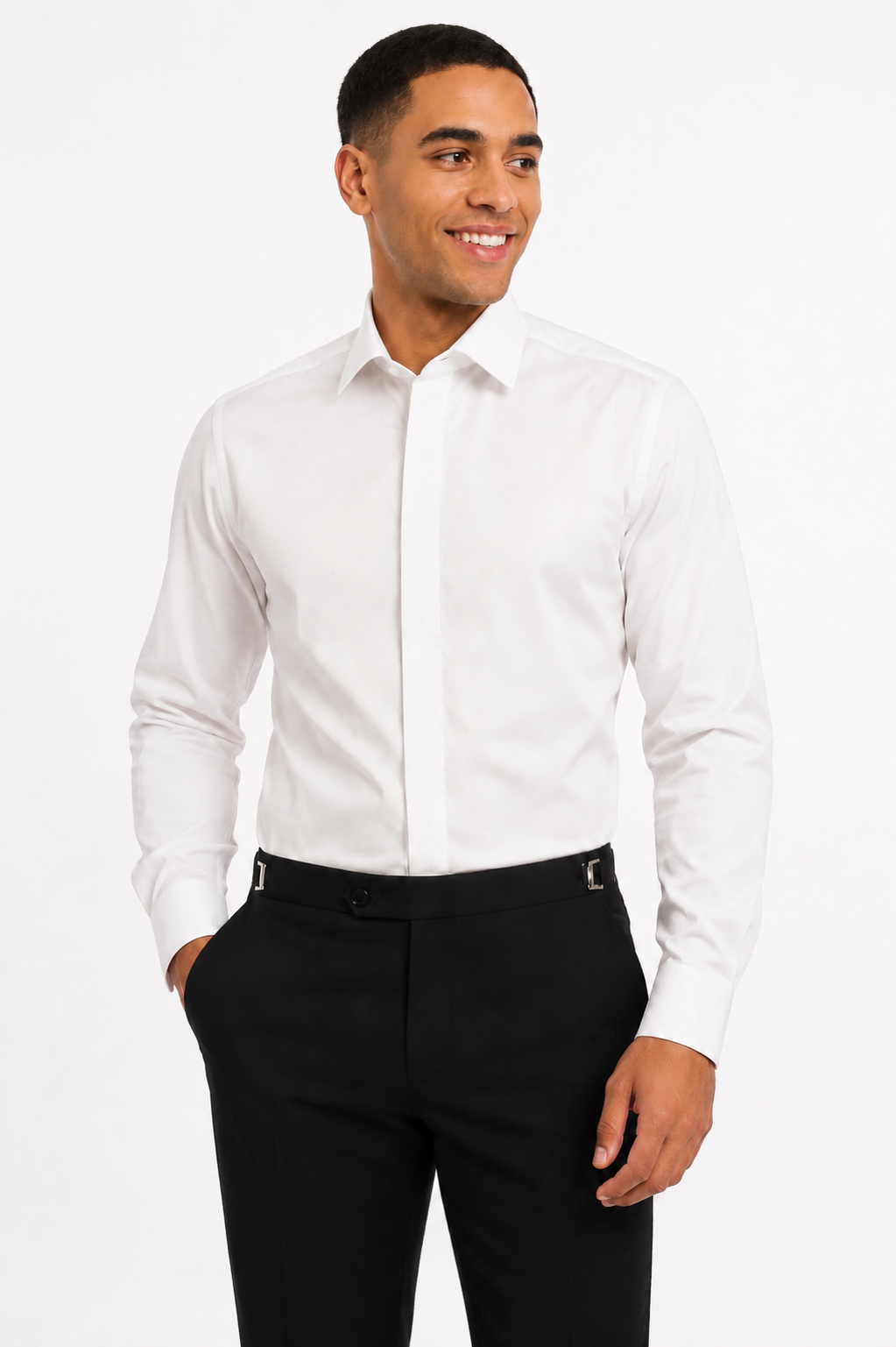 Ike Evening Mens Slim Fit CVC Twill Shirt With Hidden Placket #5951SF