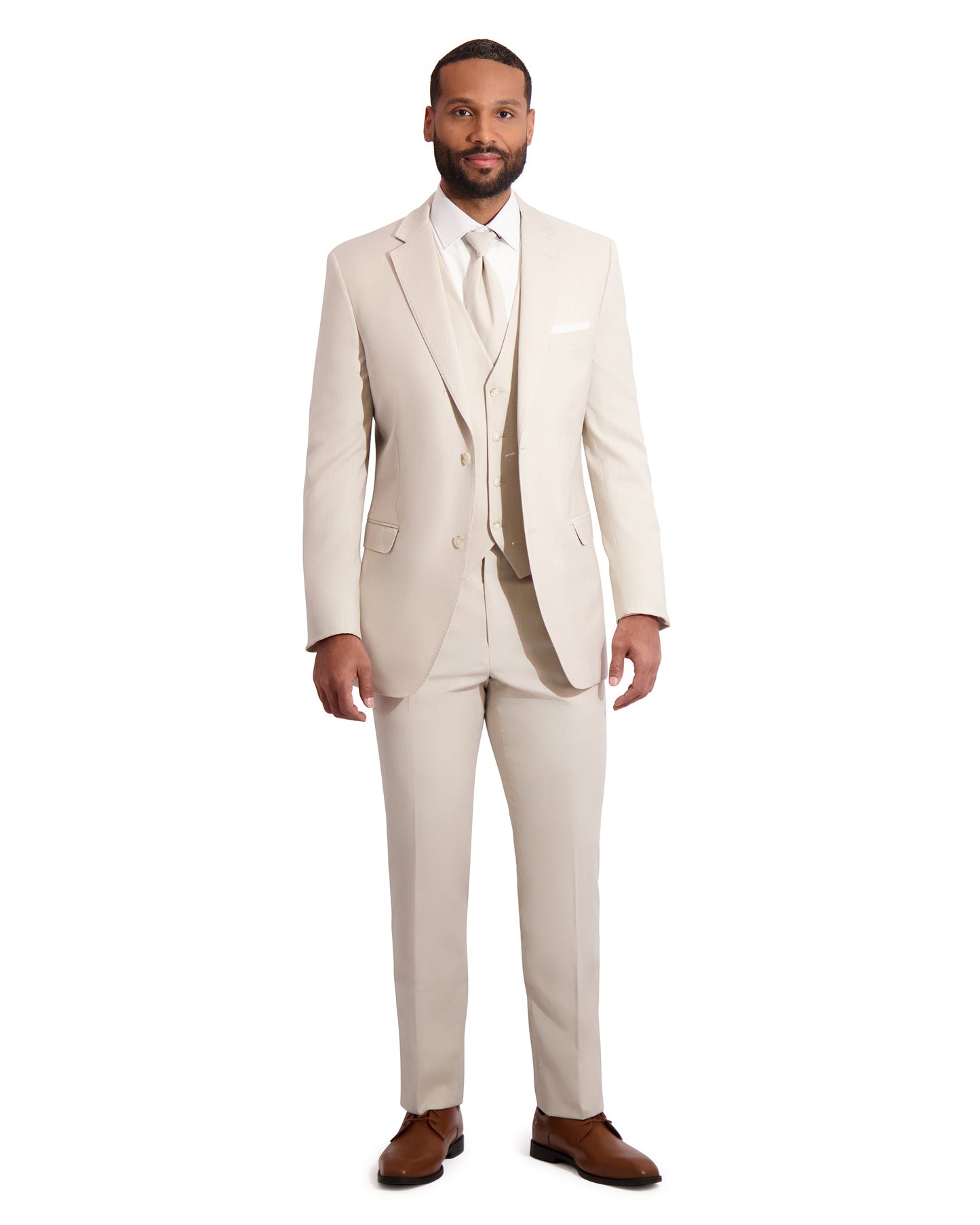 MENS SLIM FIT FLAT ADJUSTABLE WAISTBAND PANT W/BELT LOOPS - CREAM #6510PB-47