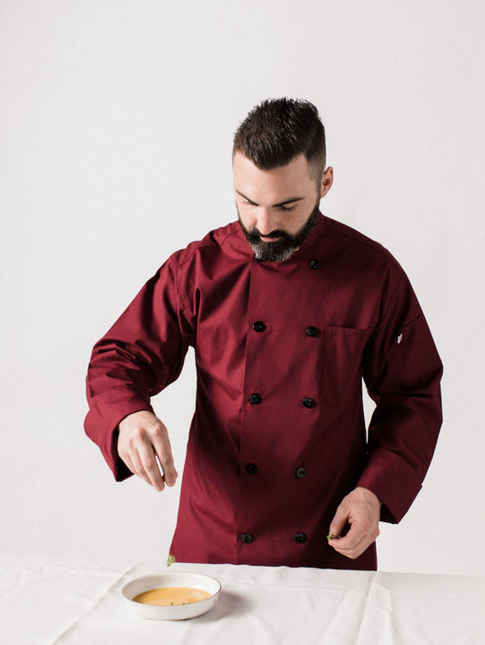 Classic Poplin Chef Coat -Burgundy, Navy, Stone #0413