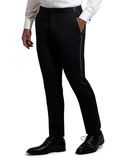 ADJ SLIM FIT FLAT FRONT PANT W/ SATIN STRIPE