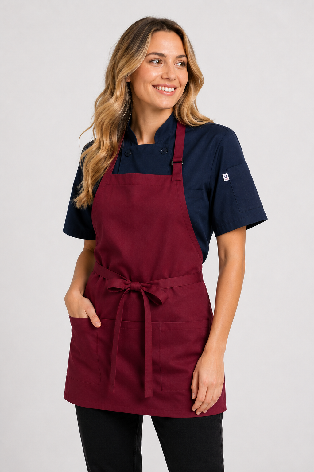 Modern Three-Pocket Bib Apron w/ Adjustable Neck  #U3011