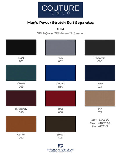 Couture 1910 Men’s Power Stretch Solid Suit Separates - Coat 4372PVS