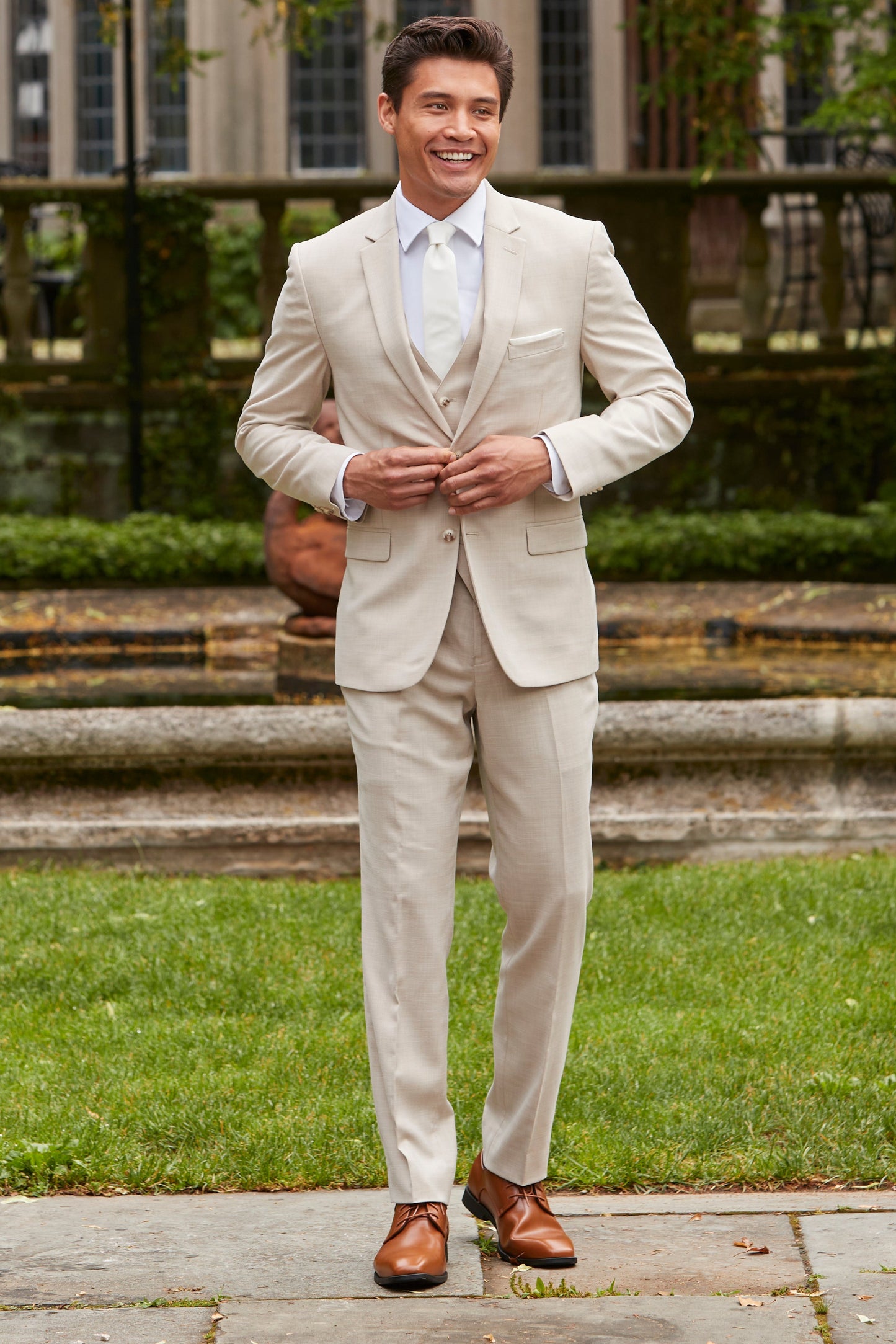 Couture 1910 Men's Sharkskin Suit Separates Jacket in Tan #4374PVS