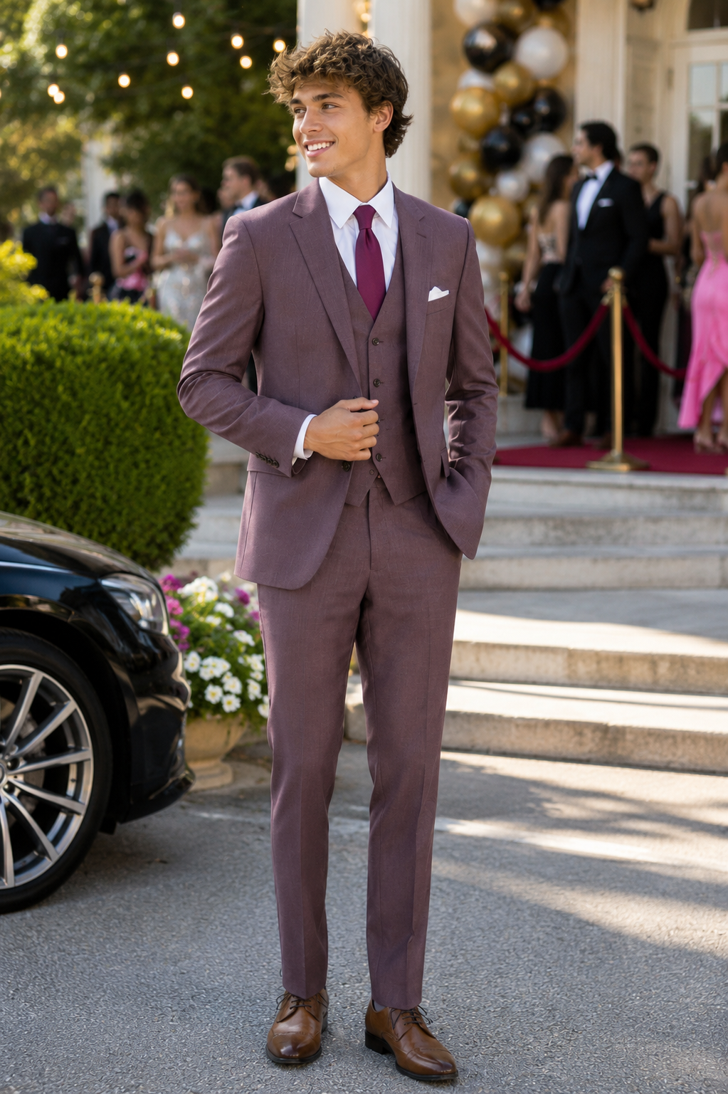 Couture 1910 Men’s Power Stretch Sharkskin Suit Separates Coat in Raisin #4374PVS