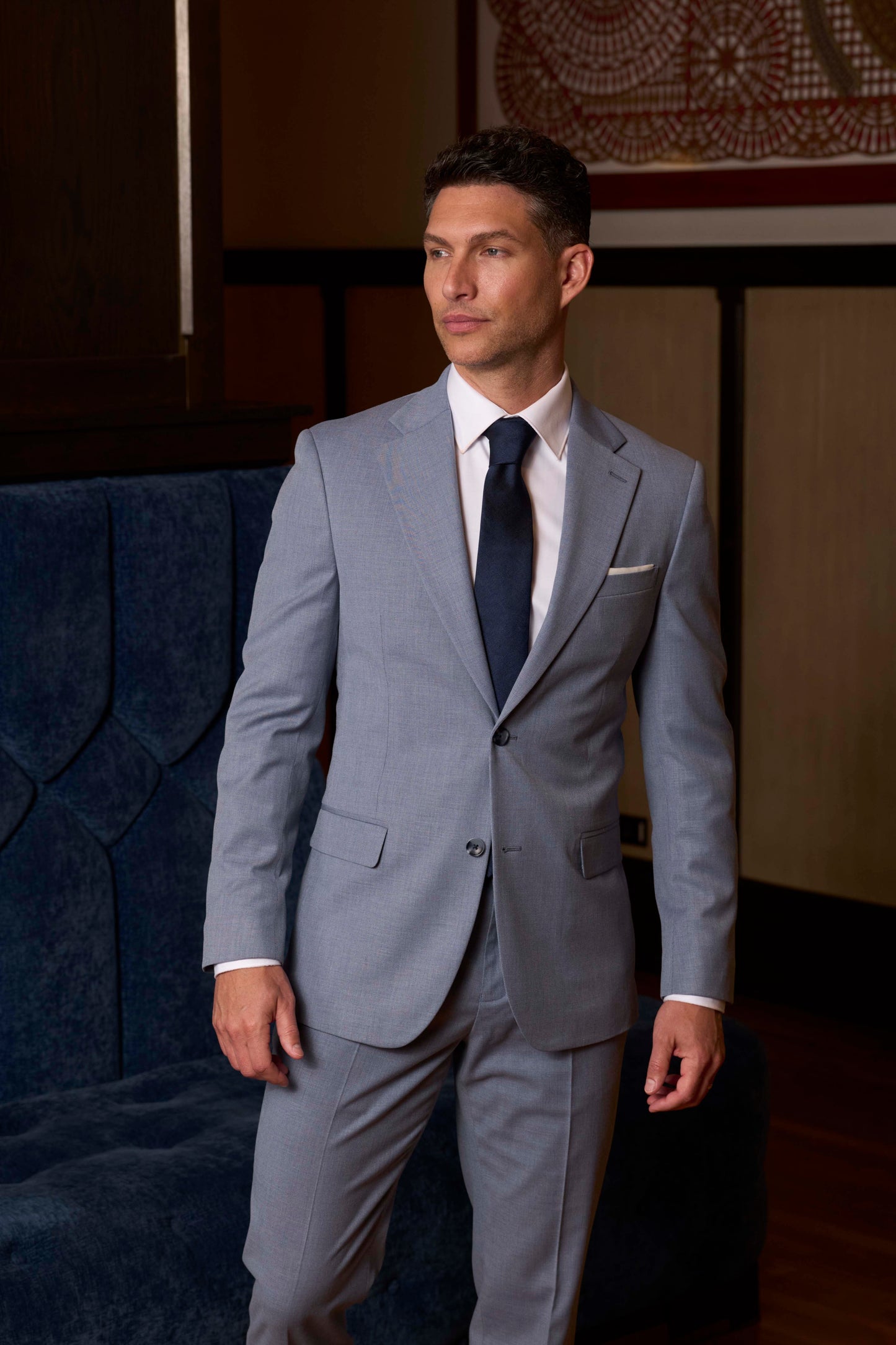 Couture 1910 Men's Poly Viscose Basketweave Suit Separates Pants in Sky #4375PVPS
