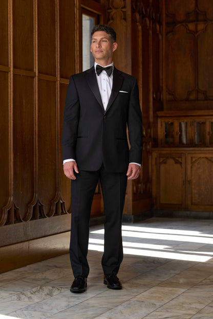 Men’s Ike Behar 1 Button Notch Tuxedo Coat with Satin Lapel in Black Diamond - Jace #8240C