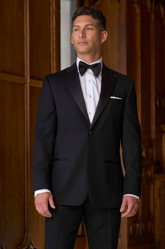 Men’s Ike Behar Flat Front Tuxedo Pant in Black Diamond - Jace #8240P