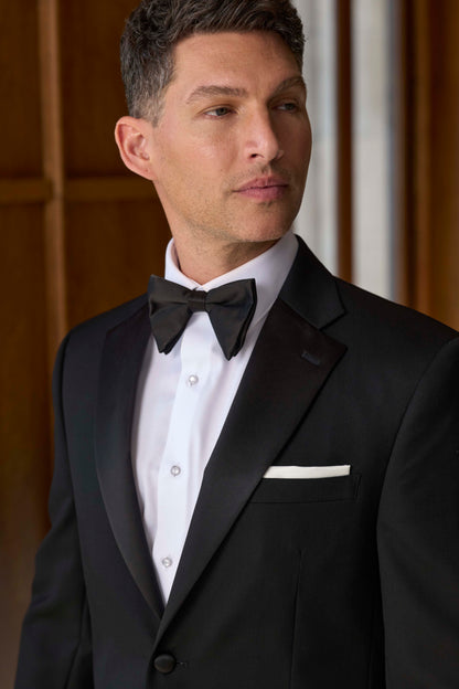 Men’s Ike Behar 1 Button Notch Tuxedo Coat with Satin Lapel in Black Diamond - Jace #8240C