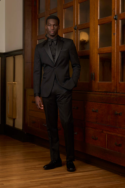Men’s Ike Behar 1 Button Notch Tuxedo Coat with Satin Lapel in Black Diamond - Jace #8240C