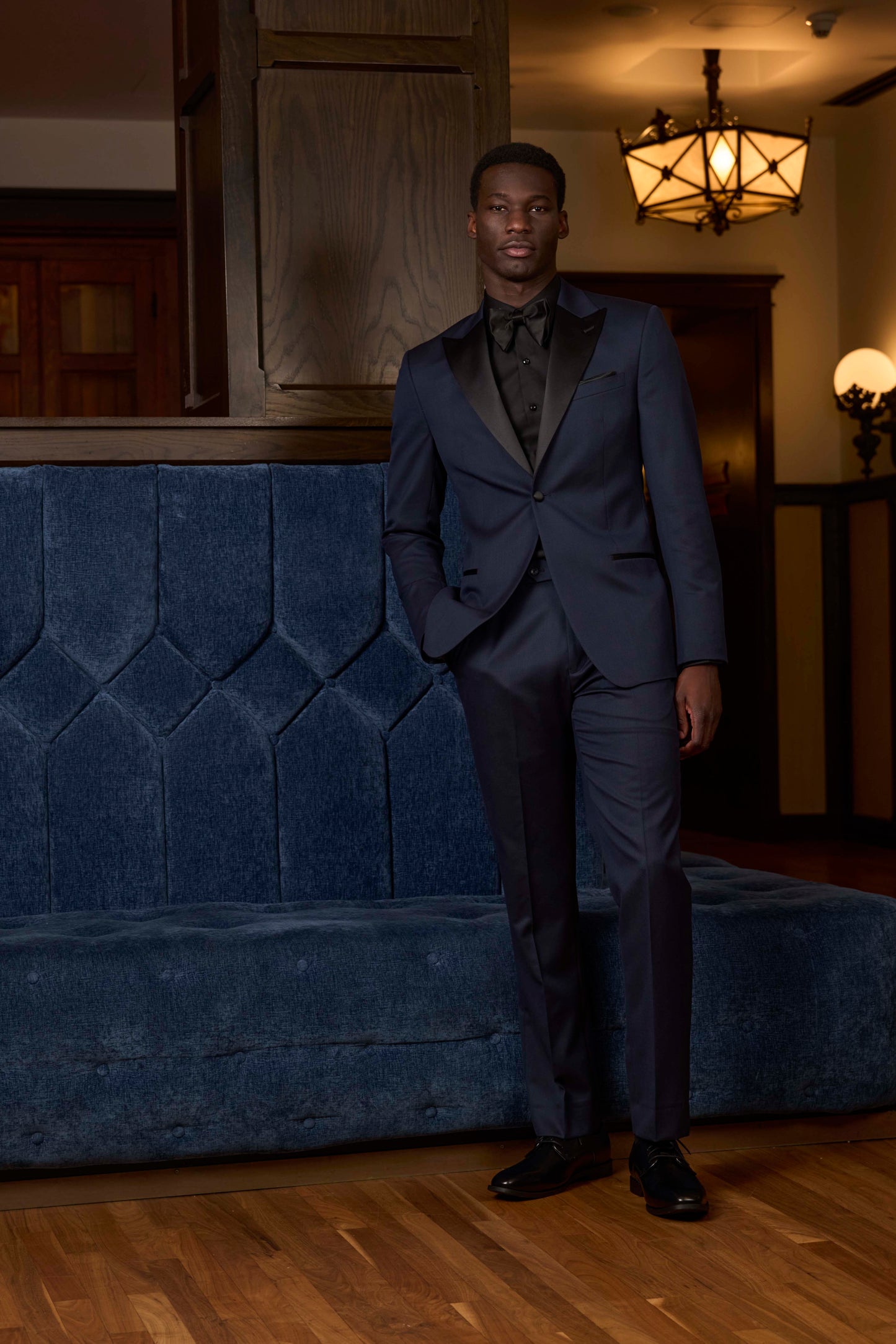 Men’s Ike Behar Flat Front Tuxedo Pant in Navy Diamond - Martin #8241P