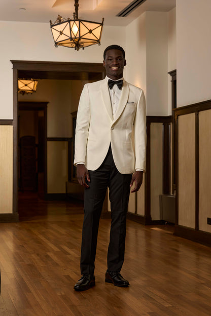 Bond - Men’s Ike Behar 1 Button Self Shawl Dinner Jacket in Ivory #8132C