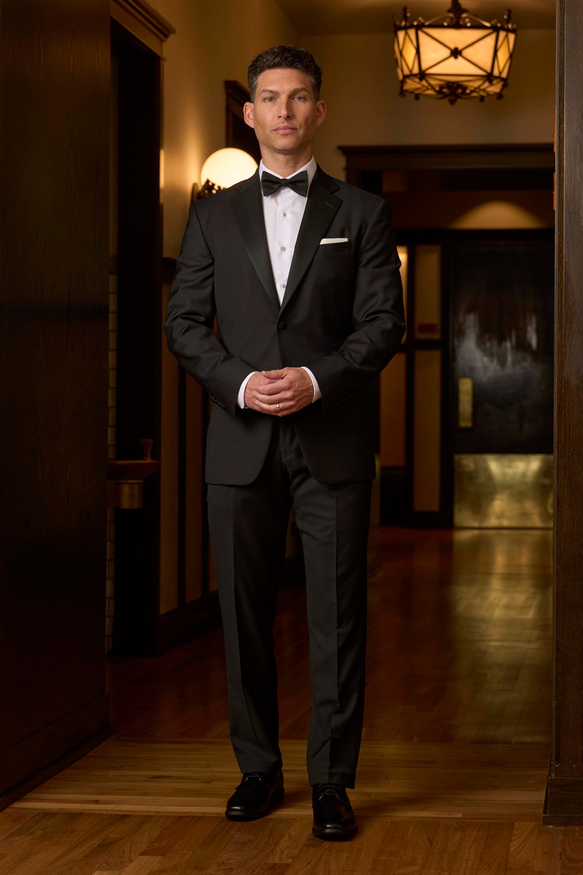 Men’s Marzotto 2 Button Notch Tuxedo Coat with Satin Lapel in Black - Stefano #M4340CS