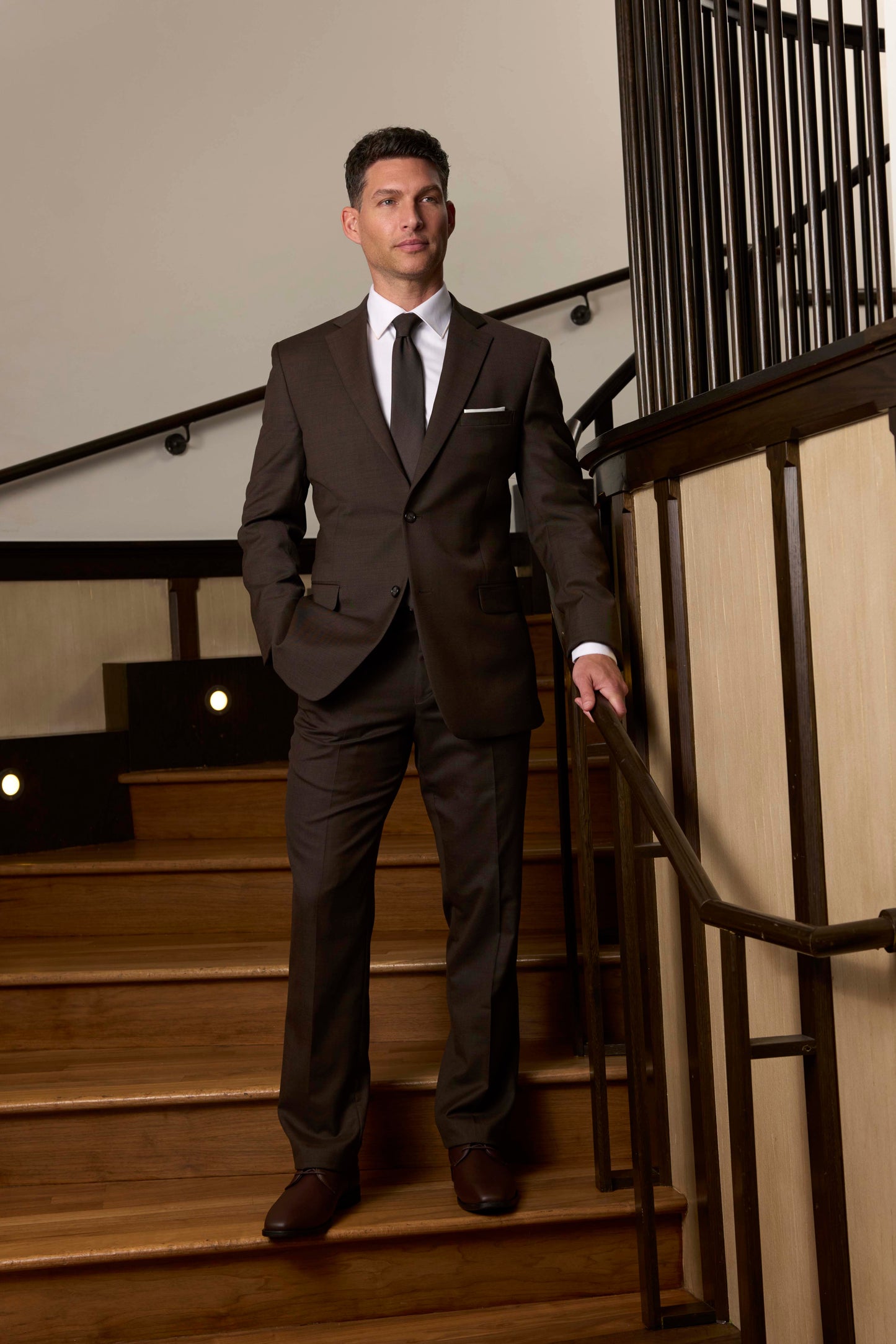 Men’s Ike Behar 2 Button Notch Suit Coat with Self Lapel in Brown - Massimo #M4845C