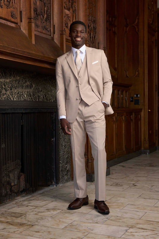 Men’s Ike Behar Sand 2 Button Notch Suit Coat with Pick Stitch Lapel - Kenneth #6444C-73