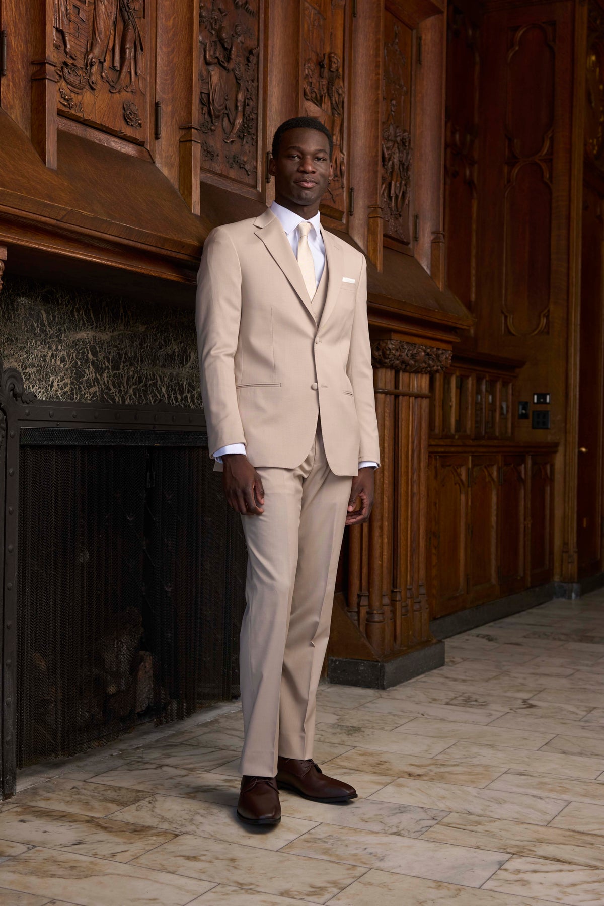 Men’s Ike Behar Sand 2 Button Notch Suit Coat with Pick Stitch Lapel - Kenneth #6444C-73