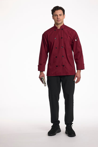 Classic Poplin Chef Coat -Burgundy, Navy, Stone #0413